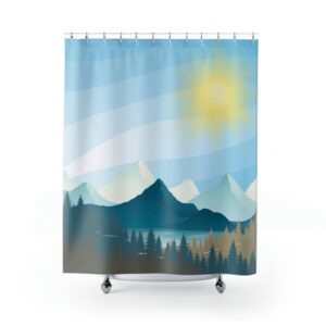 Abstract Mountains Shower Curtain, Boho Shower Curtain, Mid Century Modern Shower Curtain for Nature Lover