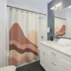 Abstract Mountains Shower Curtain, Brown Yellow Earth Tones Bath Curtain, Mid Century Modern Bohemian Bathroom Decor