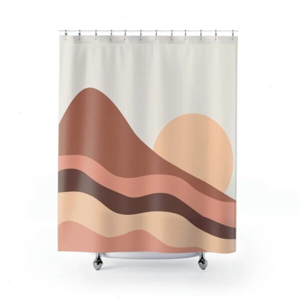 Abstract Mountains Shower Curtain, Brown Yellow Earth Tones Bath Curtain, Mid Century Modern Bohemian Bathroom Decor