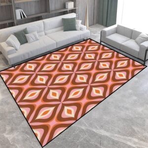 Area Rug 70s Retro Seamless Orange Brown Pink Beige 60s 70s Retro Style Soft Non-Slip Carpet Floor Mat Runner Rug Yoga Mat Indoor Outdoor Home Decor for Living Room Bedroom Kids Room