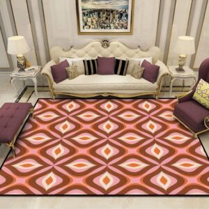 Area Rug 70s Retro Seamless Orange Brown Pink Beige 60s 70s Retro Style Soft Non-Slip Carpet Floor Mat Runner Rug Yoga Mat Indoor Outdoor Home Decor for Living Room Bedroom Kids Room
