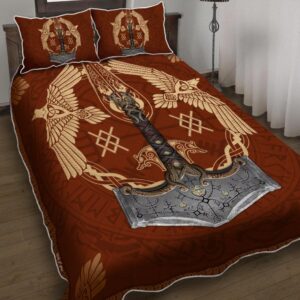 Axe Eagle Viking Quilt Bed Set, Viking Bed Set Throw, Twin, Queen, King Size, Viking Quilt Bedding Set Blanket, Viking Quilt For Bedroom, Gifts for Viking Lover