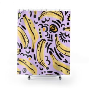 Banana Shower Curtain, Groovy Shower Curtain, Abstract Aesthetic Decor, Fruit Banana Curtain Decor, Funky Bathroom Curtain