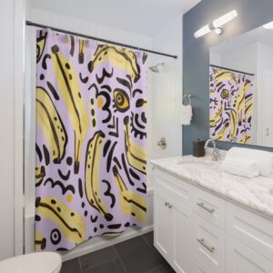 Banana Shower Curtain, Groovy Shower Curtain, Abstract Aesthetic Decor, Fruit Banana Curtain Decor, Funky Bathroom Curtain