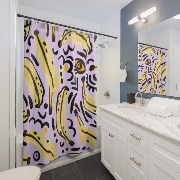 Banana Shower Curtain, Groovy Shower Curtain, Abstract Aesthetic Decor, Fruit Banana Curtain Decor, Funky Bathroom Curtain