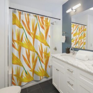 Bird of Paradise Flower Print Shower Curtain, Tropical Print Bath Curtain, Floral Bathroom Gift for Daughter