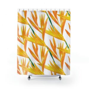Bird of Paradise Flower Print Shower Curtain, Tropical Print Bath Curtain, Floral Bathroom Gift for Daughter