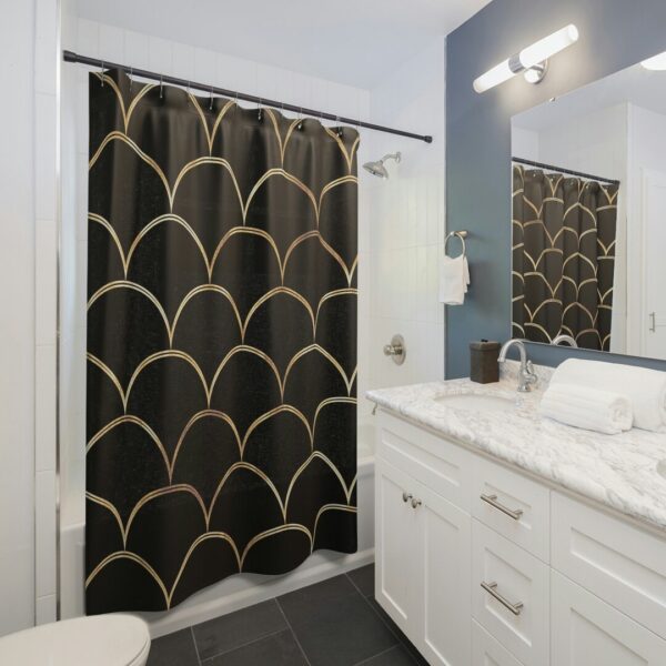 Black and Gold Royal Mermaid Scales Shower Curtain, Ocean Theme Shower Curtain, Modern Coastal Bathroom Shower Curtain