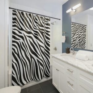 Black and White Zebra Print Shower Curtain, Animal Print Bath Curtain, Modern Bathroom Zebra Skin Pattern Curtain