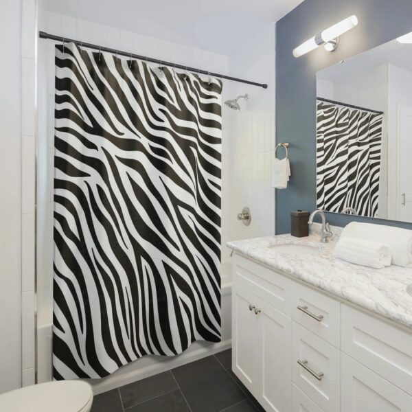 Black and White Zebra Print Shower Curtain, Animal Print Bath Curtain, Modern Bathroom Zebra Skin Pattern Curtain
