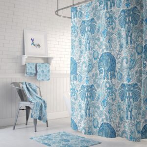 Blue Paisley Elephant Shower Curtain, BohoDecor, Add Bath Mat and Towels For a Bathroom Set