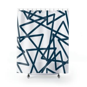 Blue and White Abstract Triangle Shower Curtain, Geometric Print Bath Curtain, Minimalistic Bathroom Gift idea