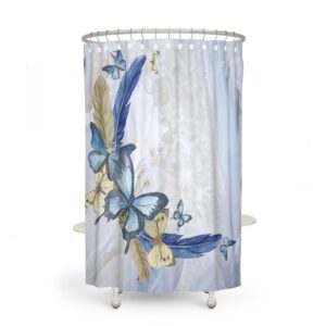 Boho Butterfly Bathroom Decor, Blue Shower Curtain, Bath Towels, Bath Mat, Hand Towel Options