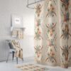Boho Chic Shower Curtain, Bath Towels, Bath Mat, Southwest Bull Skull, Grunge, Floral. Beige