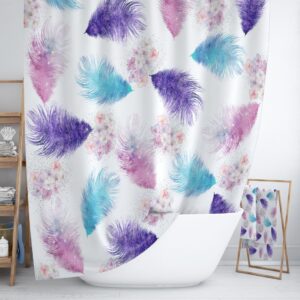 Boho Feathers and Flowers Shower Curtain Optional Bath Mat Bathroom Set Gypsy Spirit