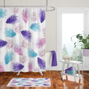 Boho Feathers and Flowers Shower Curtain Optional Bath Mat Bathroom Set Gypsy Spirit