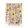 Botanical Flower Field Herbs Bathroom Decor Greenery Shower Curtain, Plant Leaves Shower Curtain