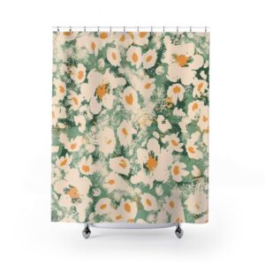 Botanical Shower Curtain, Flower Field Herbs Bathroom Decor, Greenery Shower Curtains Plant Leaves Shower Curtain