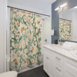 Botanical Shower Curtain, Flower Field Herbs Bathroom Decor, Greenery Shower Curtains Plant Leaves Shower Curtain