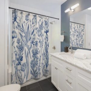Botanical Shower Curtain Flower Field Herbs Bathroom Decor Greenery Shower Curtains Plant Leaves Shower Curtain Nature Bath