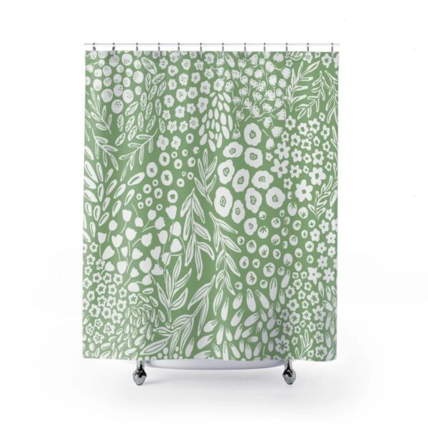 Botanical Shower Curtain Flower Field Herbs Bathroom Decor Plant Leaves Shower Curtain
