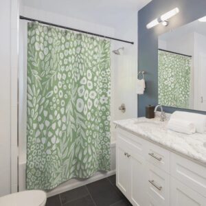 Botanical Shower Curtain Flower Field Herbs Bathroom Decor Plant Leaves Shower Curtain