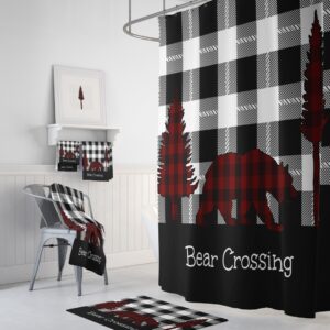Buffalo Plaid Shower Curtain, Woodland, Rustic Country, Bathroom Decor, Bear Shower Curtain