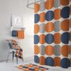 Burnt Orange Gray Navy Shower Curtain, Mid Century Modern Bathroom Decor, Retro Shower Curtain