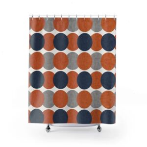 Burnt Orange Gray Navy Shower Curtain, Mid Century Modern Bathroom Decor, Retro Shower Curtain