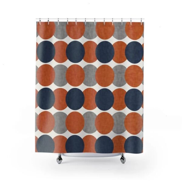 Burnt Orange Gray Navy Shower Curtain, Mid Century Modern Bathroom Decor, Retro Shower Curtain