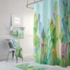 Cactus Shower Curtain, Cactus Bath Mat, Cactus Bathroom Decor, cactus Bath Towels, Pastel Watercolor Succulents