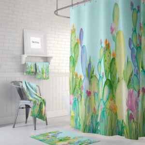 Cactus Shower Curtain, Cactus Bath Mat, Cactus Bathroom Decor, cactus Bath Towels, Pastel Watercolor Succulents