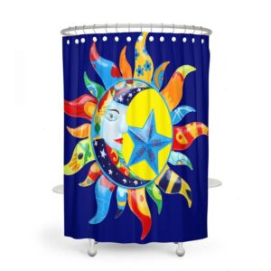 Celestial Sun and Moon Boho Shower Curtain Optional Bath Mat Bathroom Fiesta of Colors