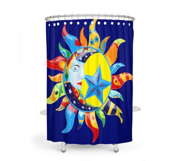 Celestial Sun and Moon Boho Shower Curtain Optional Bath Mat Bathroom Fiesta of Colors