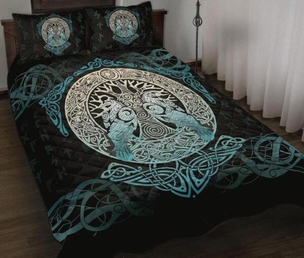 Celtic Tree of Life with Raven Viking Quilt Bedding Set, Viking Bed Set Throw, Twin, Queen, King Size, Viking Quilt Bedding Set Blanket, Viking Quilt For Bedroom, Gifts for Viking Lover