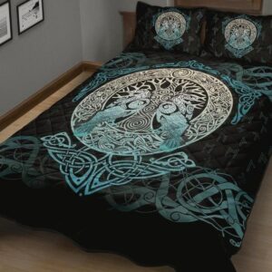Celtic Tree of Life with Raven Viking Quilt Bedding Set, Viking Bed Set Throw, Twin, Queen, King Size, Viking Quilt Bedding Set Blanket, Viking Quilt For Bedroom, Gifts for Viking Lover