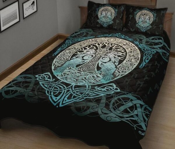 Celtic Tree of Life with Raven Viking Quilt Bedding Set, Viking Bed Set Throw, Twin, Queen, King Size, Viking Quilt Bedding Set Blanket, Viking Quilt For Bedroom, Gifts for Viking Lover