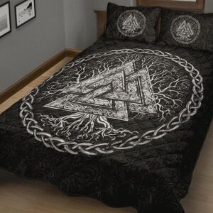 Celtic Valknut and Tree of Life Yggrdrasil Viking Quilt Bedding Set, Viking Bed Set Throw, Twin, Queen, King Size, Viking Quilt Bedding Set Blanket, Viking Quilt For Bedroom, Gifts for Viking Lovers