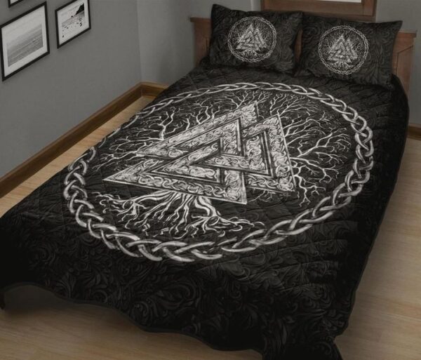 Celtic Valknut and Tree of Life Yggrdrasil Viking Quilt Bedding Set, Viking Bed Set Throw, Twin, Queen, King Size, Viking Quilt Bedding Set Blanket, Viking Quilt For Bedroom, Gifts for Viking Lovers