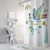Christmas Shower Curtain, Mid Century Modern Design, Snowman Santa, Retro Holiday Decor
