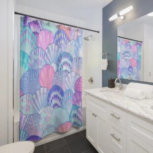 Coastal Shower Curtain, Unique Bathroom Decor Design, Sea Shell, Housewarming Gift, Art Design, Flower Design