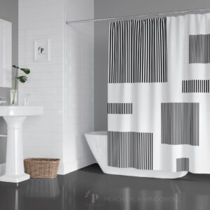Color Block Pattern Shower Curtain, Black and White Geometric Box Bath Curtain, Modern Minimalist Designer Bathroom Decor