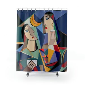 Cubism Abstract Art Shower Curtain, Unique Bathroom Decor Design, Art Print, Housewarming Gift