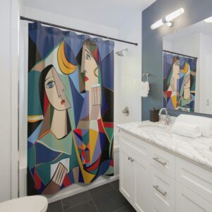 Cubism Abstract Art Shower Curtain, Unique Bathroom Decor Design, Art Print, Housewarming Gift