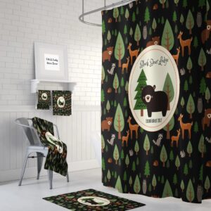 Custom Personalized Shower Curtain, Woodland Bathroom Decor, Bear Shower Curtain, Lodge Theme Shower Curtain