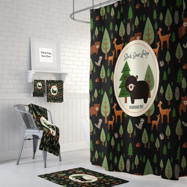 Custom Personalized Shower Curtain, Woodland Bathroom Decor, Bear Shower Curtain, Lodge Theme Shower Curtain