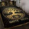 Custom Tree of Life Yggdrasil Black Mythology Norse Nordic Personalized Name Quilt Blanket & Pillowcases, Viking Quilt Bedding Set Blanket, Viking Quilt For Bedroom, Gifts for Viking Lover