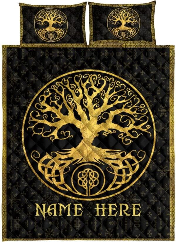 Custom Tree of Life Yggdrasil Black Mythology Norse Nordic Personalized Name Quilt Blanket & Pillowcases, Viking Quilt Bedding Set Blanket, Viking Quilt For Bedroom, Gifts for Viking Lover