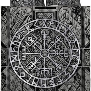 Custom Viking Celtic Compass Vegvisir Circle Norse Runes Personalized Name Quilt Blanket & Pillowcases, Viking Quilt Bedding Set Blanket, Viking Quilt For Bedroom, Gifts for Viking Lover