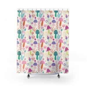 Cute Mushroom Shower Curtain, Retro Shower Curtain, Cottage Core Shower Curtain, Woodland Shower Curtain